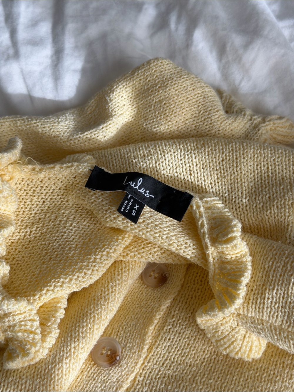 Lulus | Impressively Sweet Light Yellow Ruffled Cropped Cardigan - Picture 5 of 7